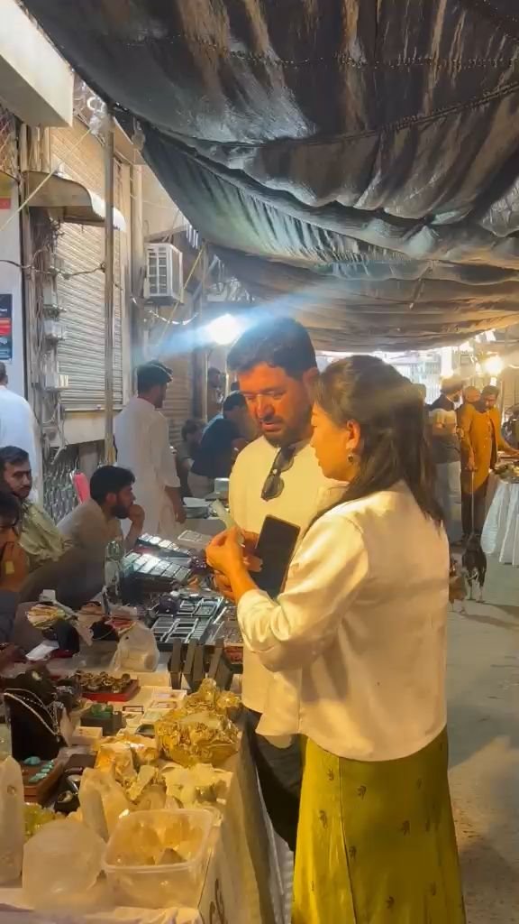 Chinese clients visiting the Pakistan Minerals & Gems stall at the Gems Bazaar exhibition in Rawalpindi